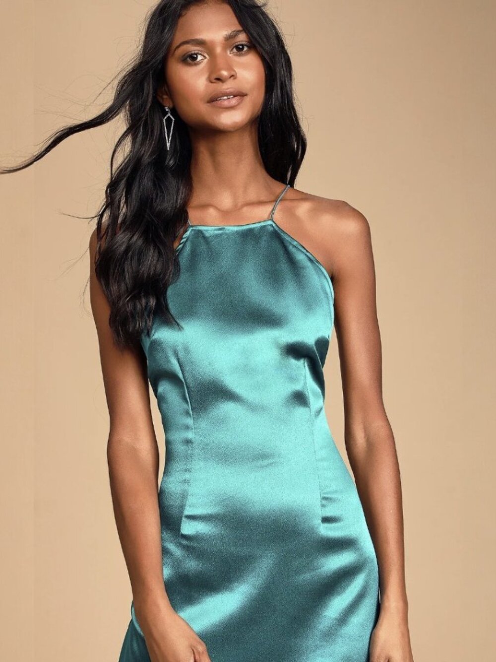 Lulus Zoyah Teal Green Satin Backless Midi Dress NWT - Picture 3 of 10